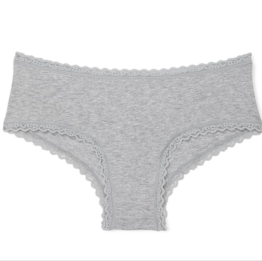 5/$40🛍 Victoria's Secret Heather Gray Cotton Lace-Trim Cheeky Panty NWOT